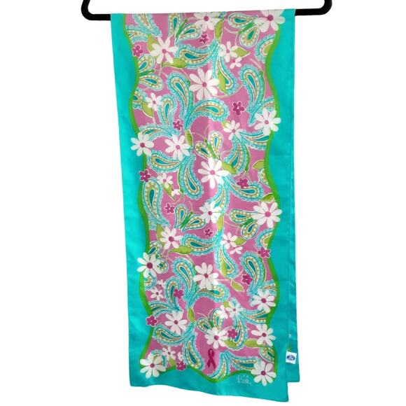 Lilly Pulitzer Ford 100% Silk Rectangle Scarf Pink Floral Breast Cancer 2004 - Picture 2 of 9